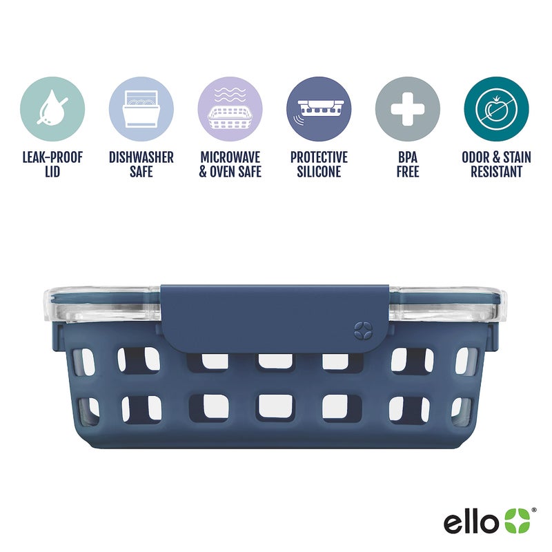 Ello Duraglass Meal Prep Container, 5 cup- Glass Food Storage Container with Silicone Sleeve and Airtight BPA-Free Plastic Lid, Dishwasher, Microwave, and Freezer Safe, Midnight - Image 3